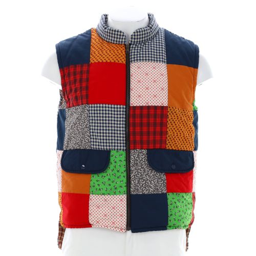 Men's Multicolor Patchwork Zip Up Vest Cotton Blend